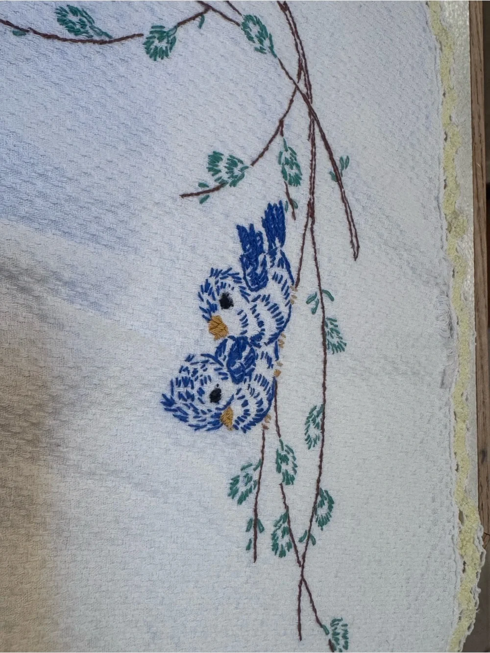 Embroidered Blue Bird of Happiness Table Runner